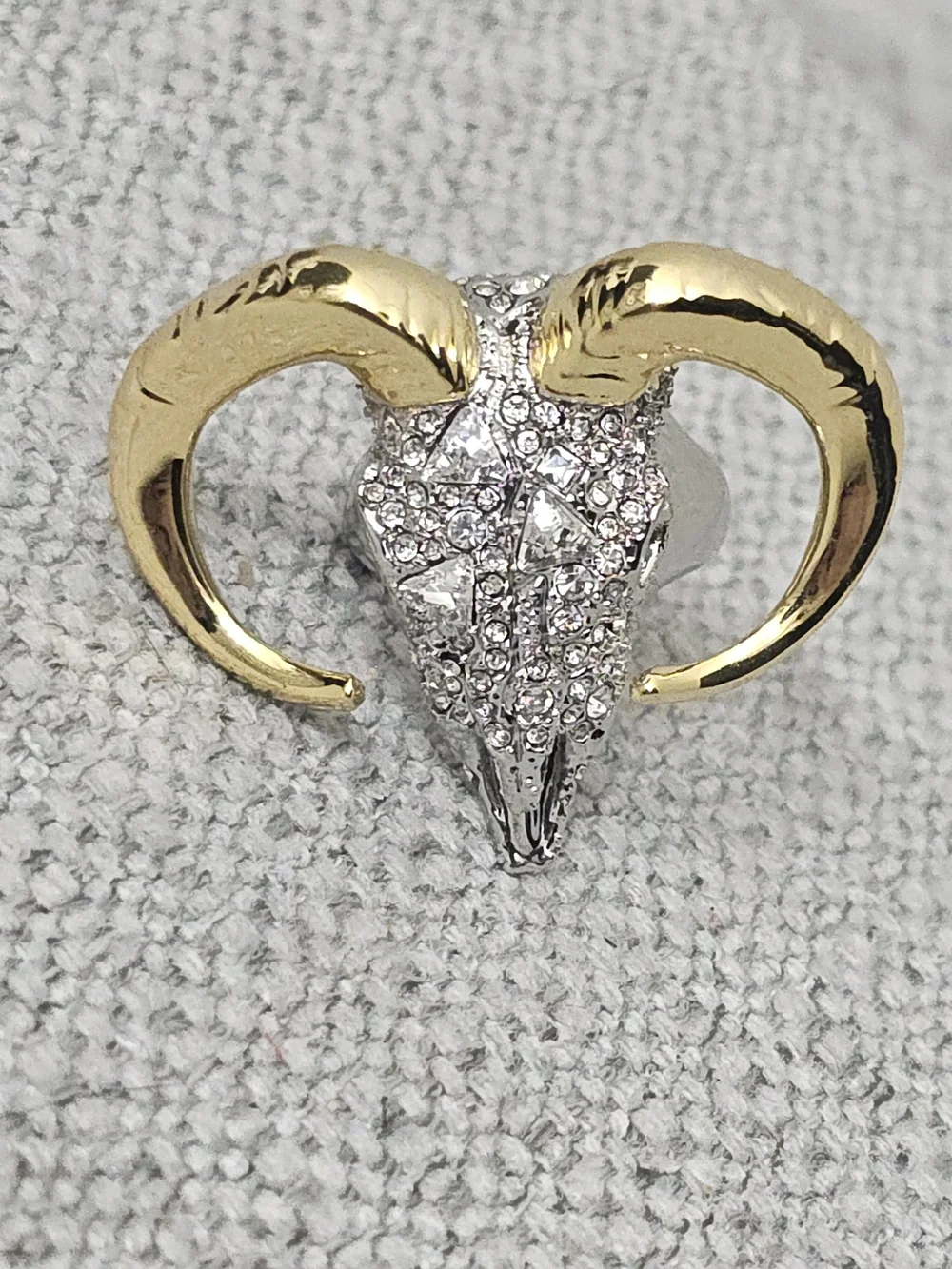 Alexis Bittar Ram Skull Crystal Statement Ring Gold & Silver Size 7